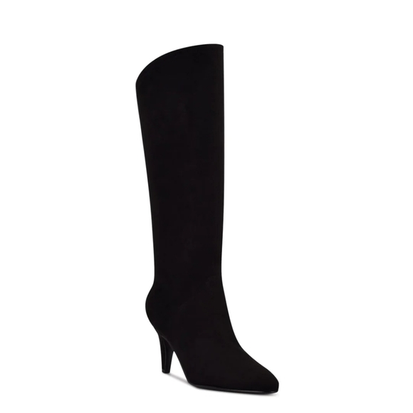 NIB NINE WEST Black Buyah Pointed Toe Kitten Heel Dress Heeled Boots, Wide 10 - Picture 1 of 8
